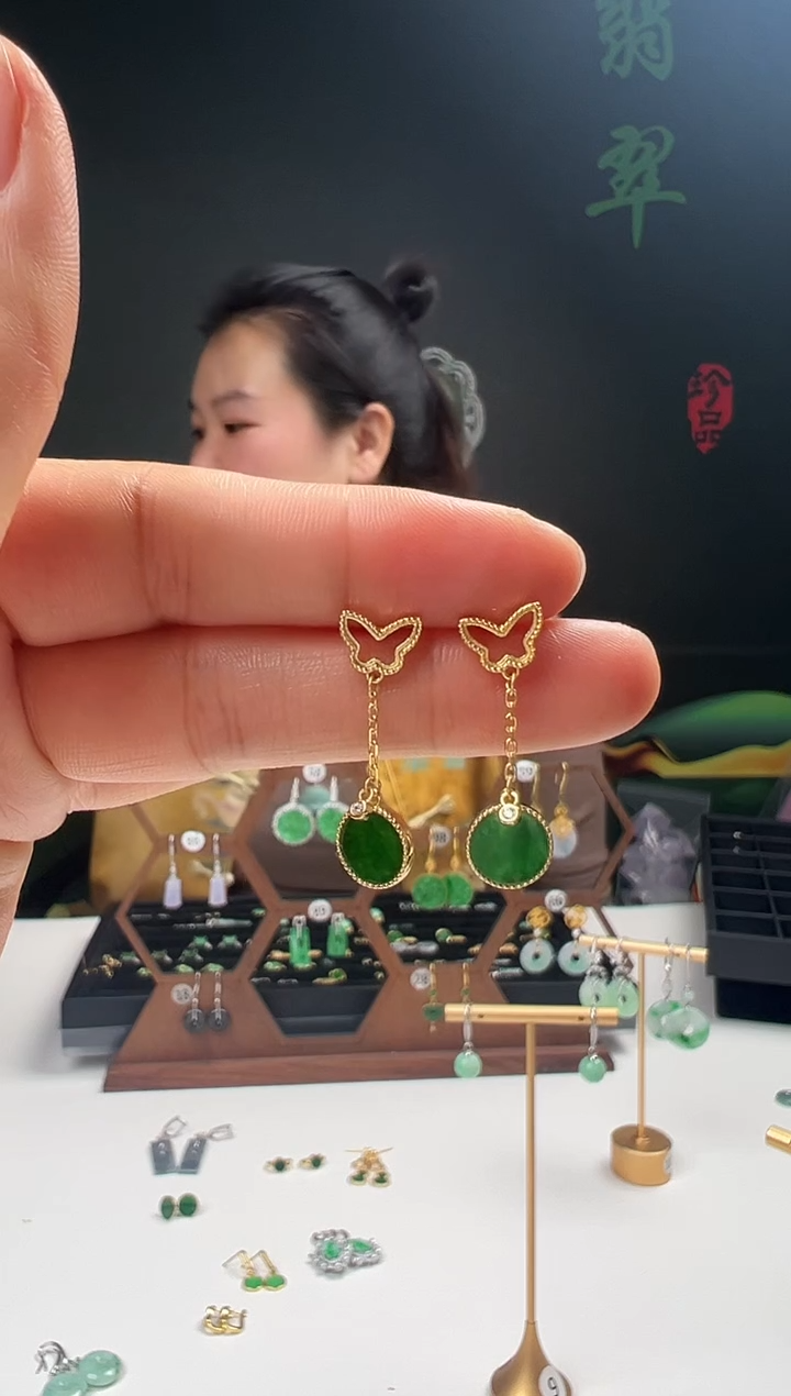 银S925镶嵌翡翠耳饰001