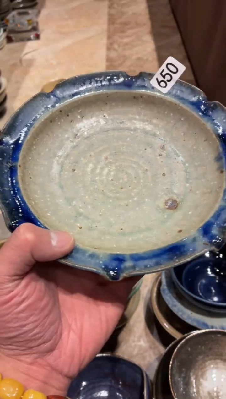 瓷片午*650苏打蓝手工花瓣浅盘1个