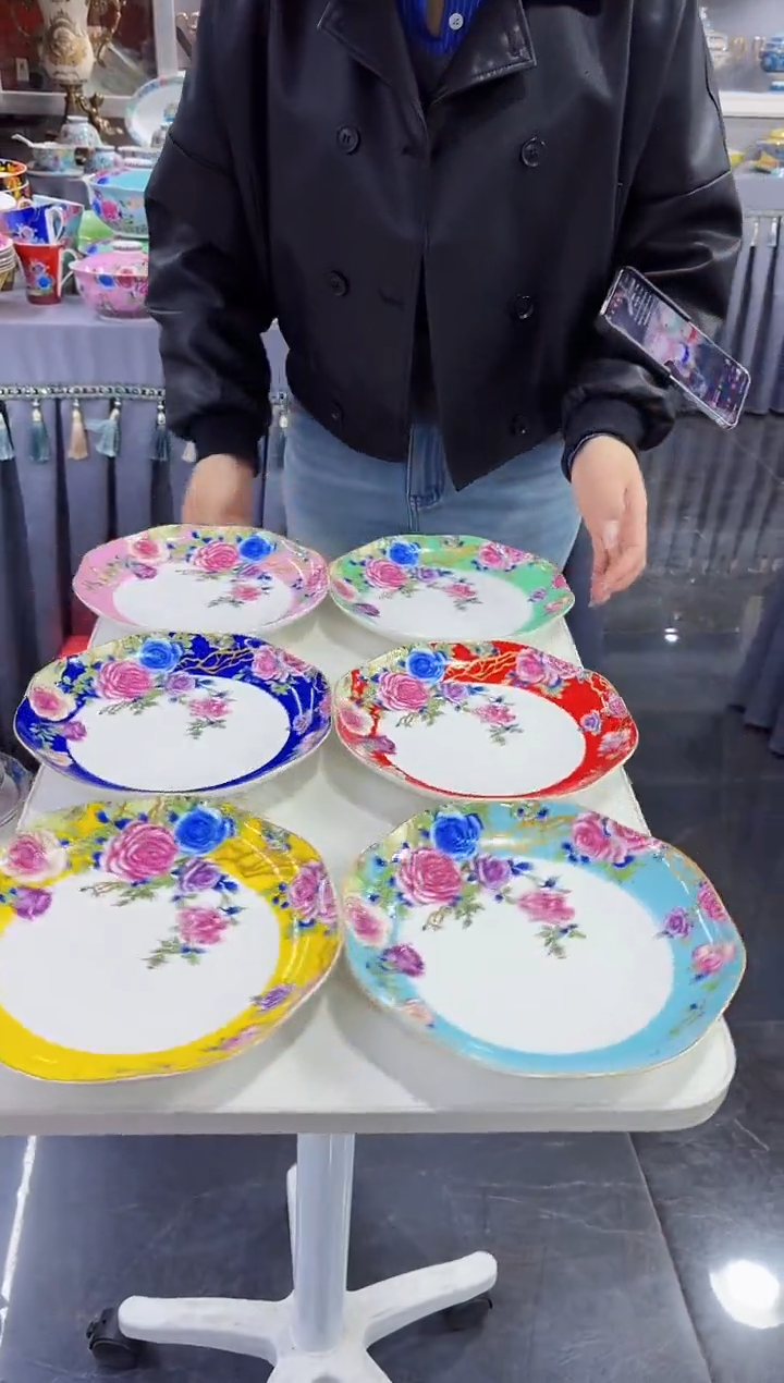 珐琅 8英寸花口圆深盘6个专场福利