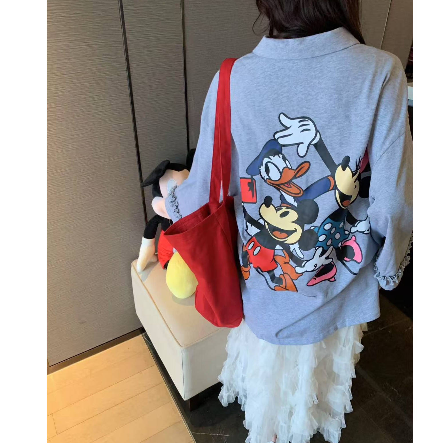 清版】2025早秋新款可爱卡通设计polo领宽松大版型T恤 女