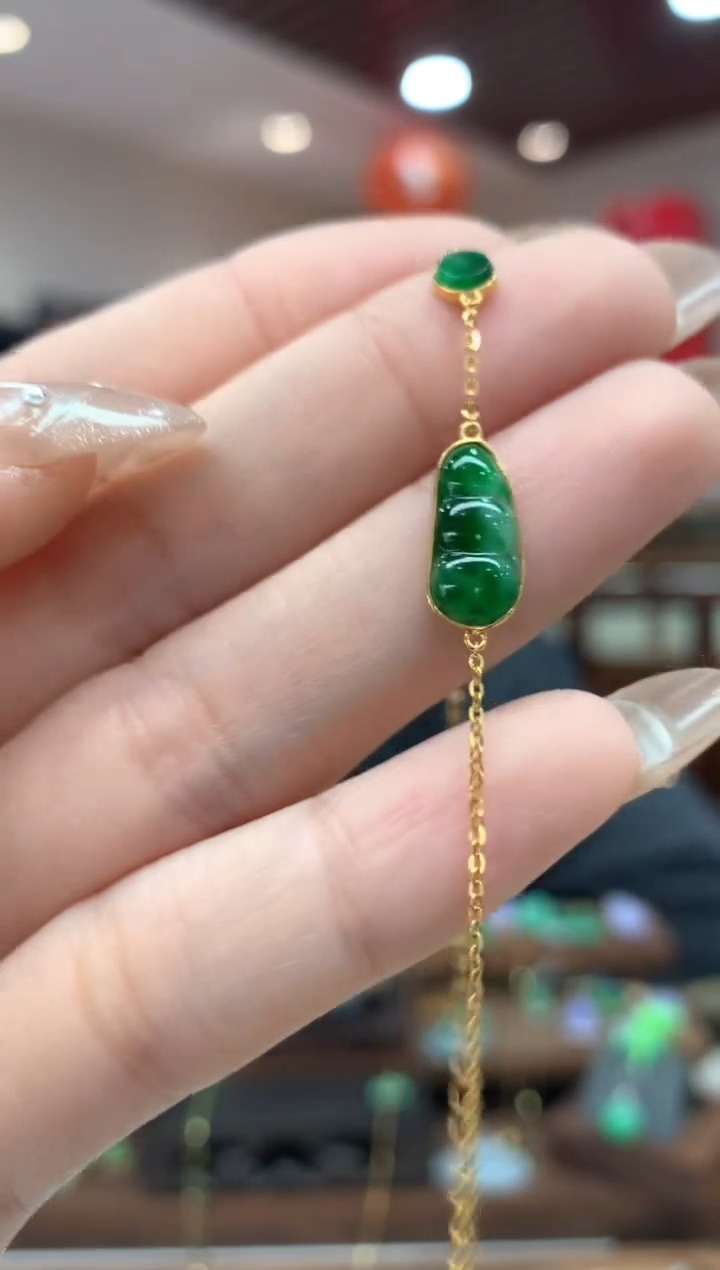 【闪购商品】翡翠手链18K金镶嵌手链