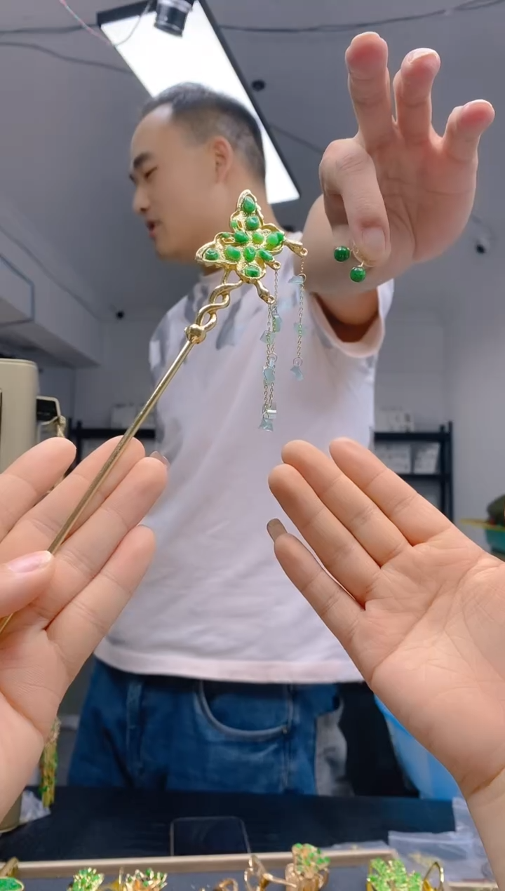 【闪购商品】翡翠耳饰合金0187翡翠发簪