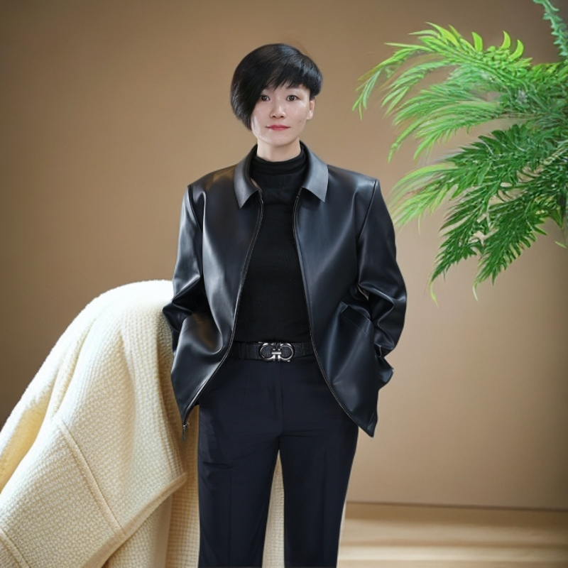 8706  男士翻领绵羊皮休闲皮衣厚款标准秋季拉链常规款