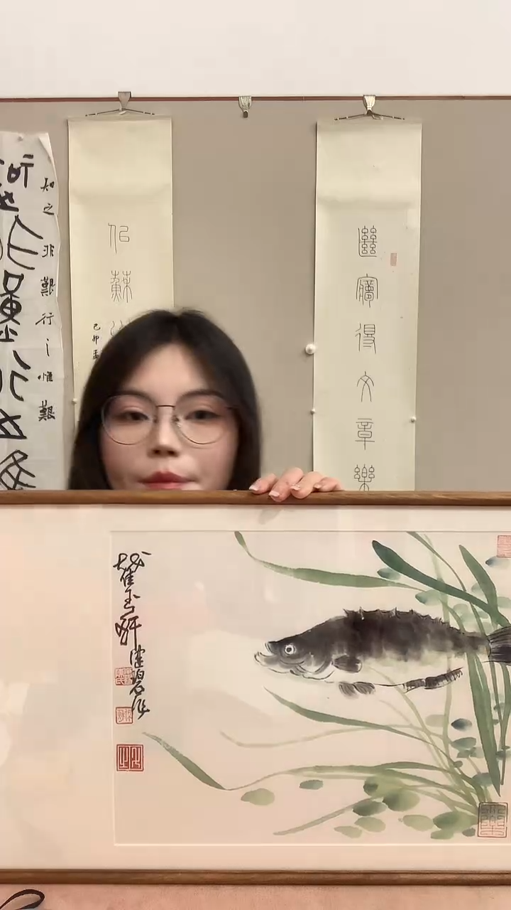 【闪购商品】国画J陈老师国画镜框一件 鱼