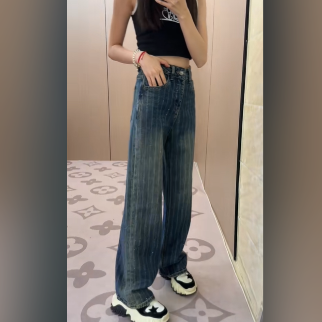 小V.春季潮流欧货高腰洋气时尚设计显瘦垂感百搭直筒牛仔长裤女W
