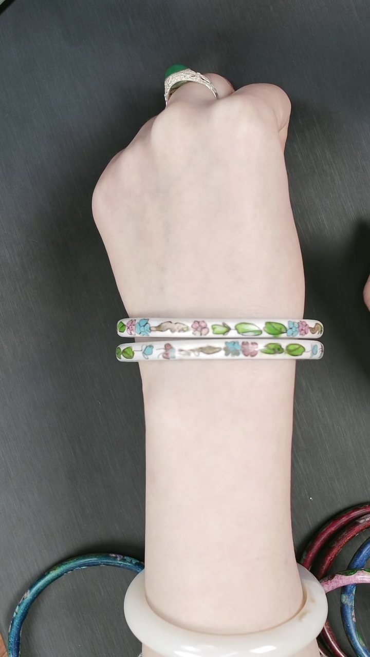 非遗 景泰蓝棍镯 60 一对 白色