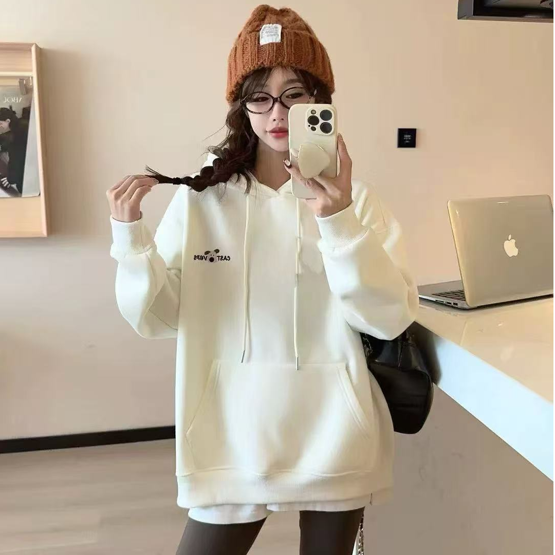 （现）加绒连帽刺绣小熊大版卫衣-6616