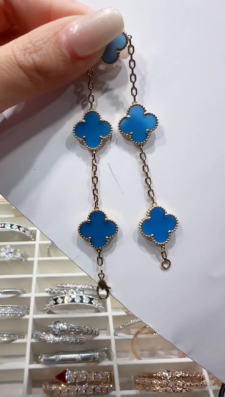 【闪购商品】玛瑙/玉髓手链18K金镶嵌蓝色五花手链
