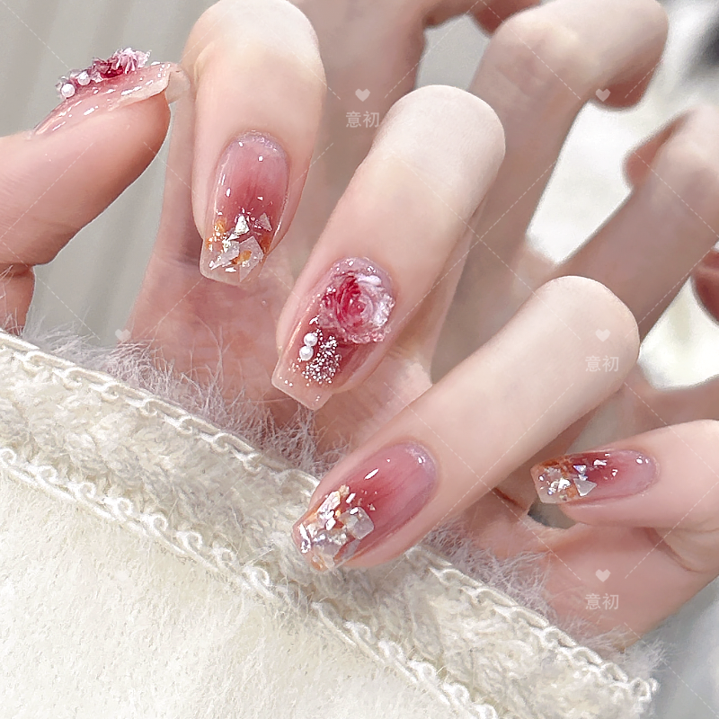 【玫瑰枯萎】穿戴甲美甲纯手工光疗甲片指甲油胶短款中长款显手白款