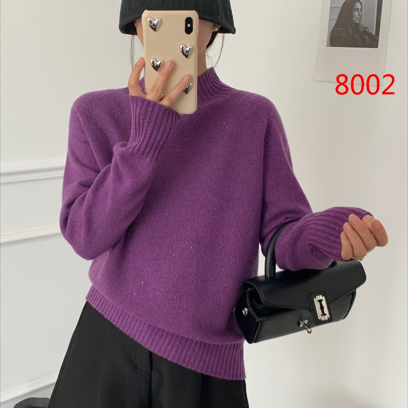 【亮片时尚款】2024秋冬新款绵羊毛女半高领无缝毛衣打底羊毛衫8002