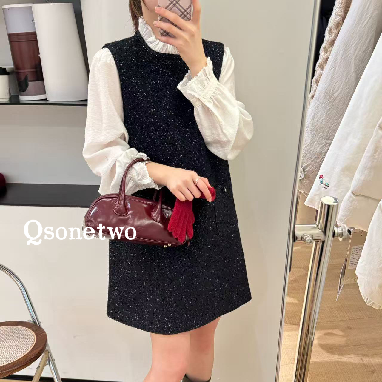 【商场品质】法式气质名媛风 假两件设计气质小香连衣裙 QS 09389