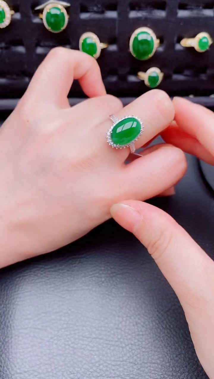 【闪购商品】翡翠戒指银S925镶嵌天然a货翡翠306