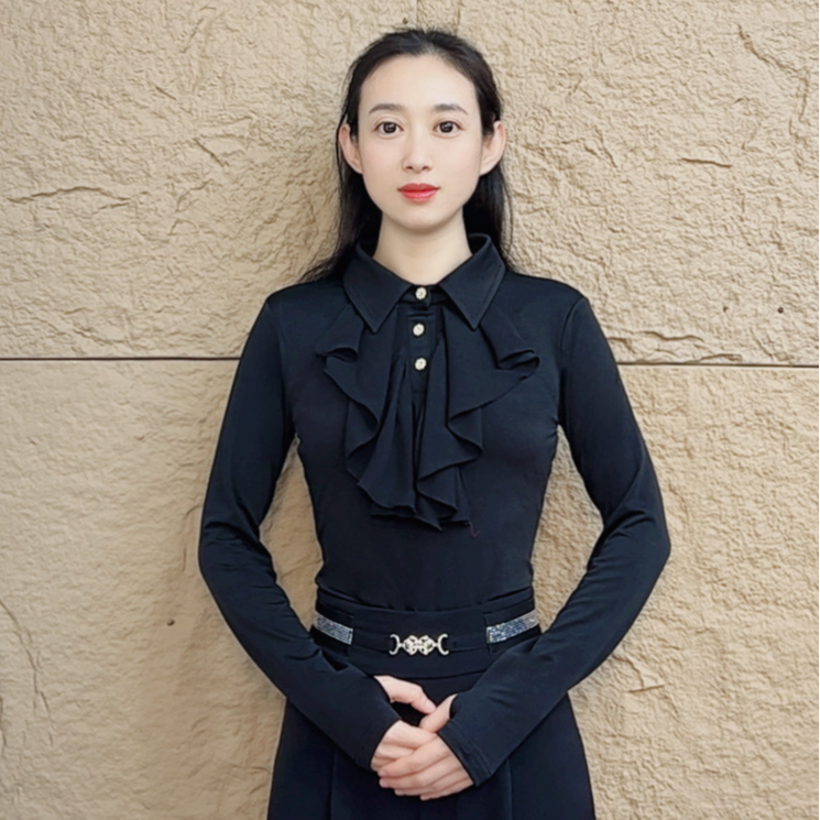 欢舞阁吉特巴摩登舞舞蹈服广场舞气质时尚衬衣领长袖女舞衣A0830