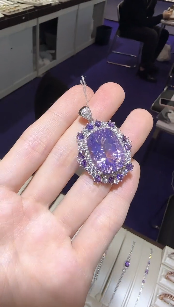 【闪购商品】水晶颈饰银S925镶嵌薰衣草15*20mm