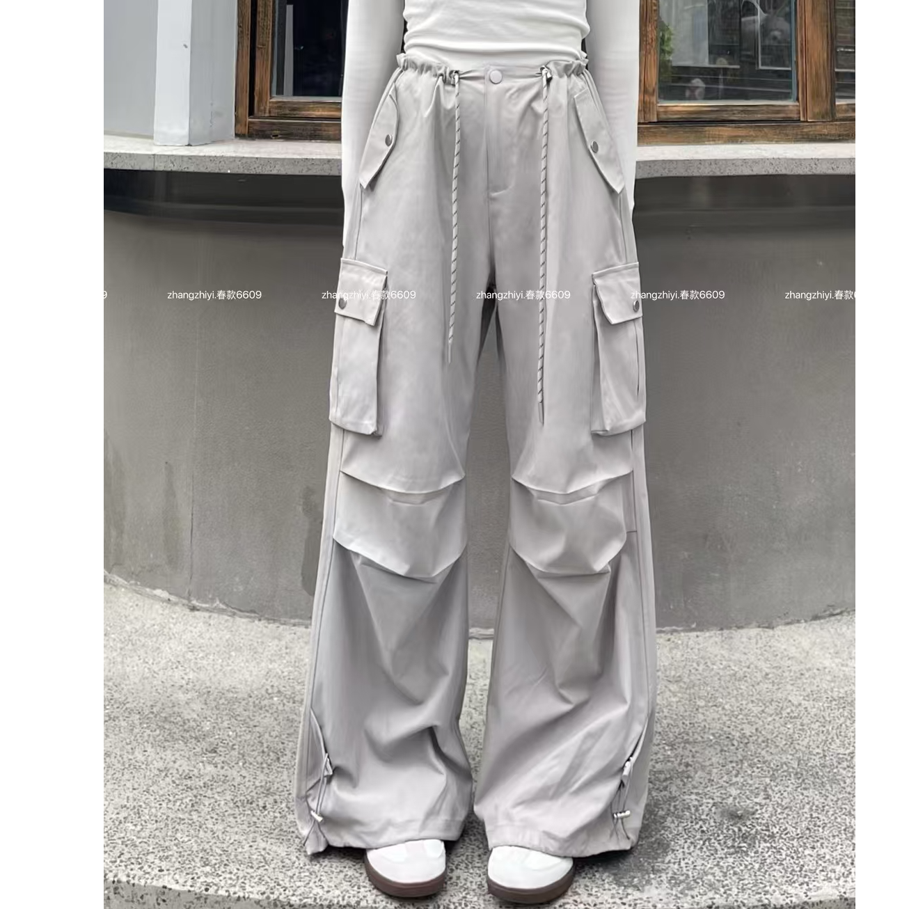 （工装裤）2025春夏新款高腰百搭宽松显瘦束脚工装裤6609