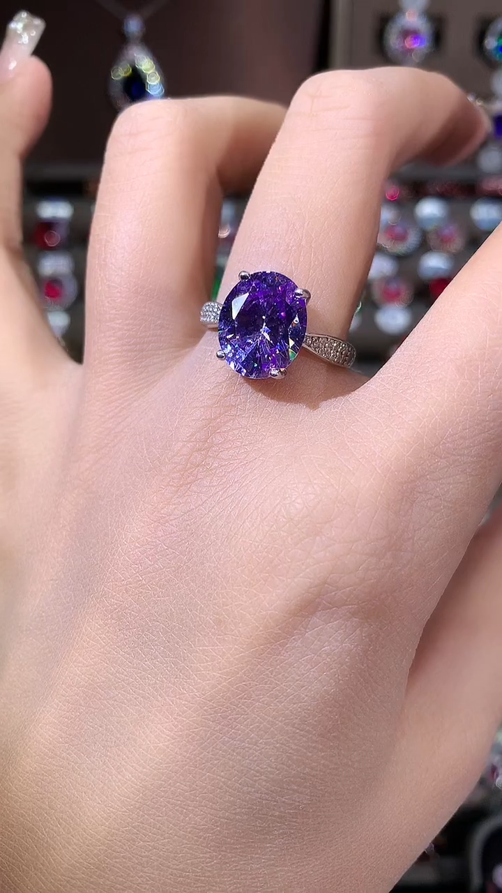无925银浅紫色戒指10*12