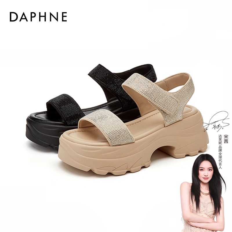 Daphne/达芙妮厚底凉鞋2025新款夏时尚高级感水钻百搭运动沙滩鞋