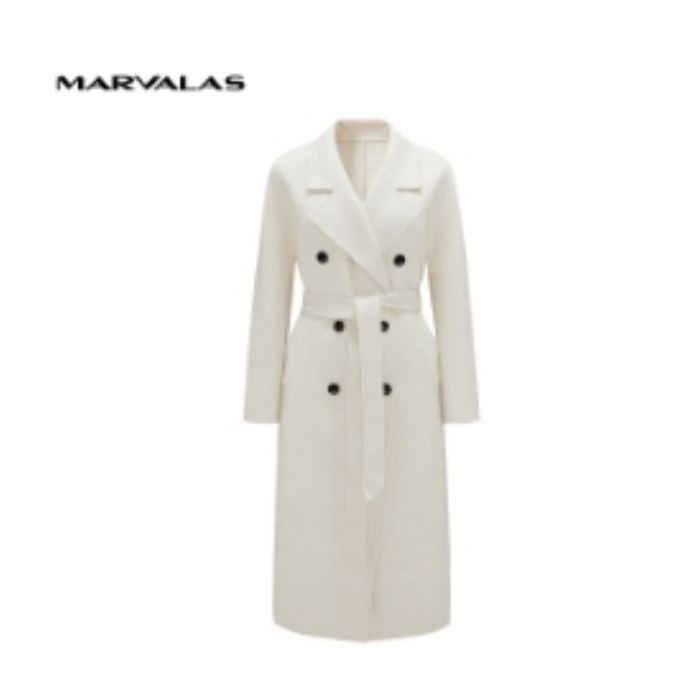 【小熊专属】白色设计师可可双面呢大衣女士毛呢外套长款M426307189