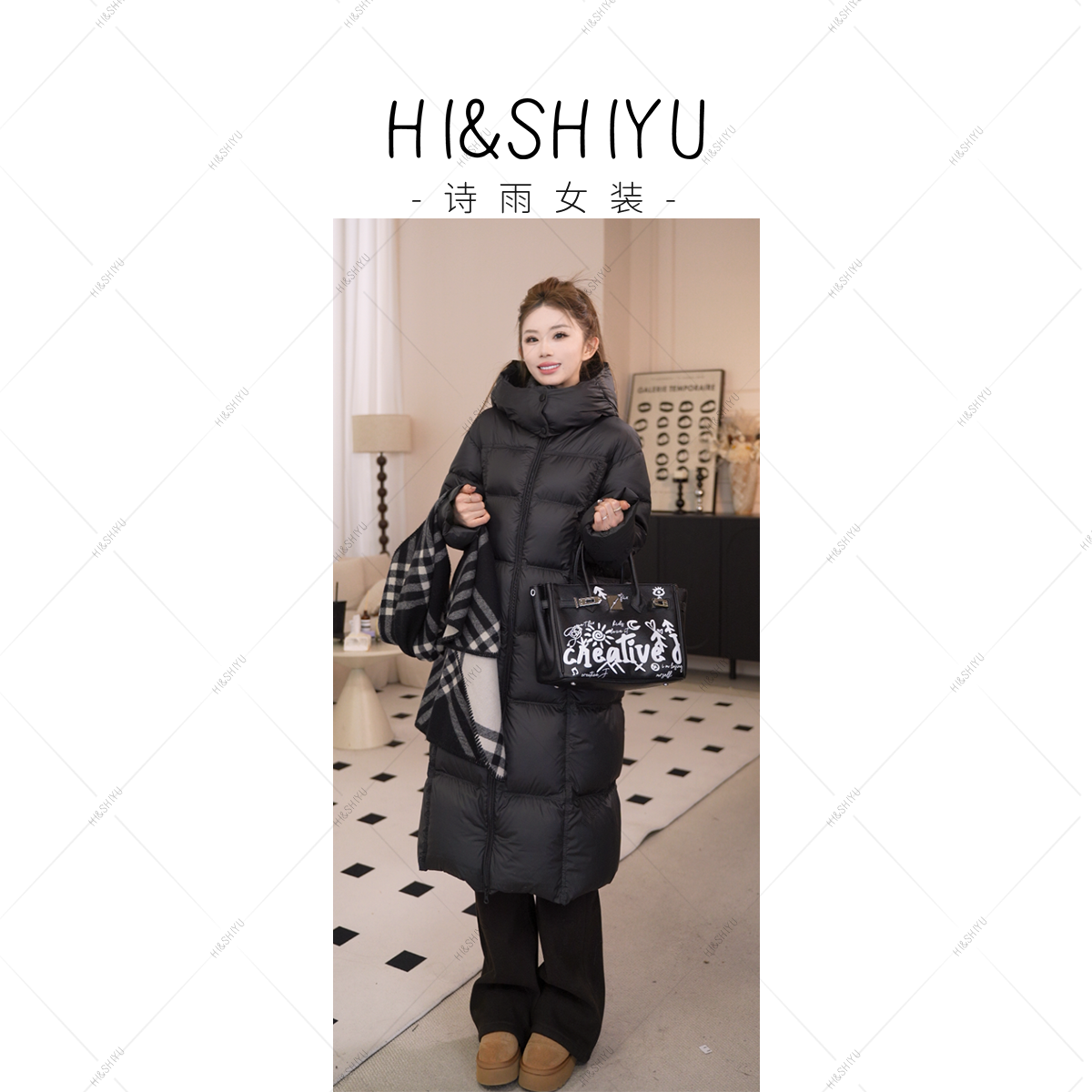 HISHIYU【大被子】泡芙羽绒服女长款90白鸭绒保暖冬时尚外套安心绒
