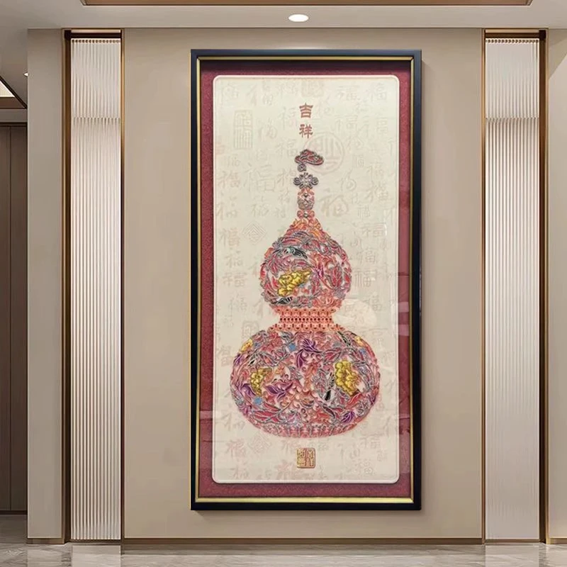 高端葫芦福禄玄关装饰轻奢沙发背景高端大气走廊玄关实物装饰画