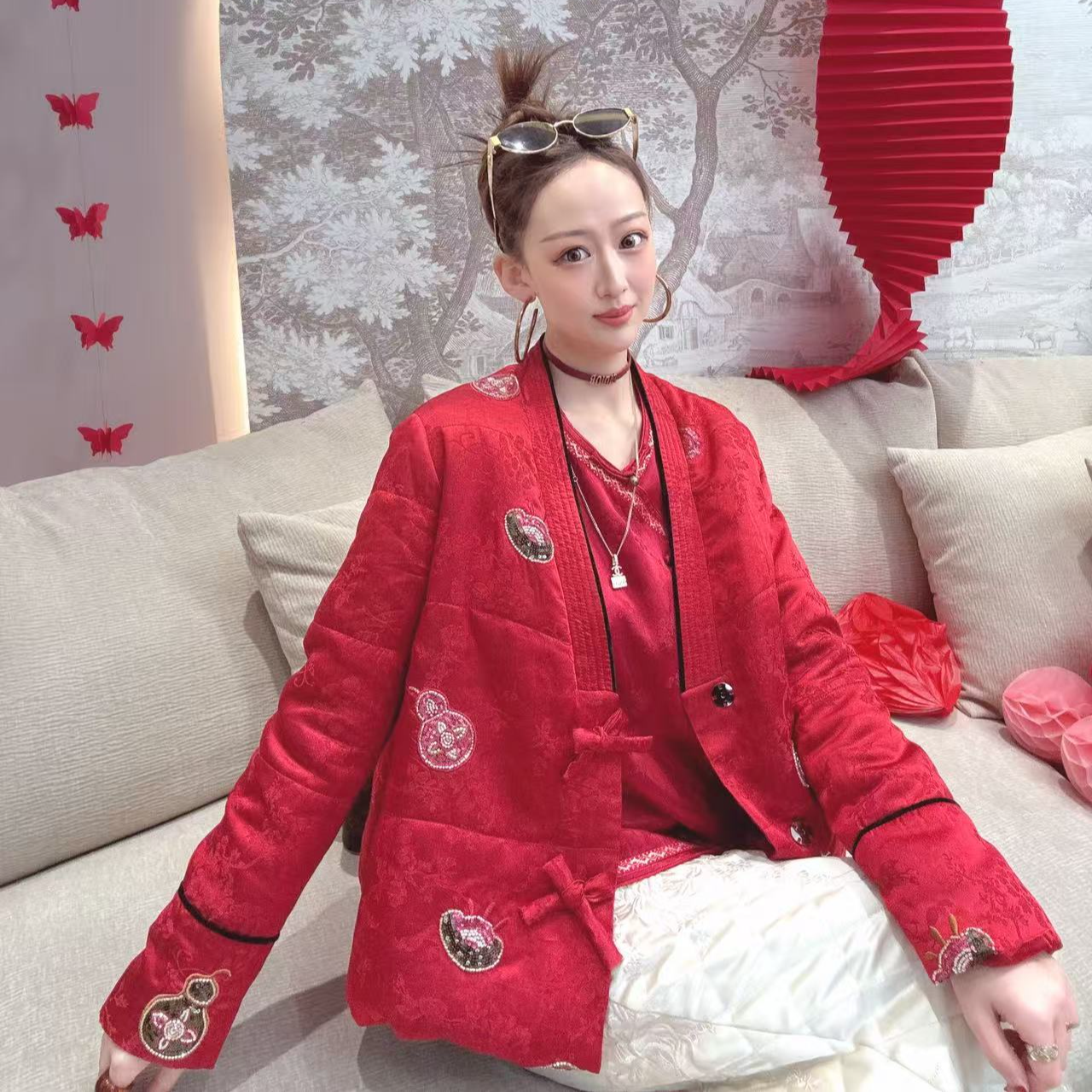 “宝葫芦”沐木原创冬款时尚气质款香云纱拼貂毛加棉外套19700