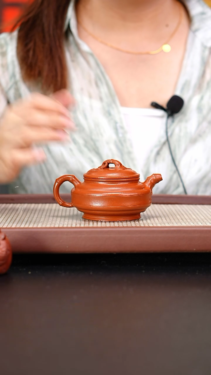 茶壶紫砂黄龙山朱泥双线竹鼓150cc张涛