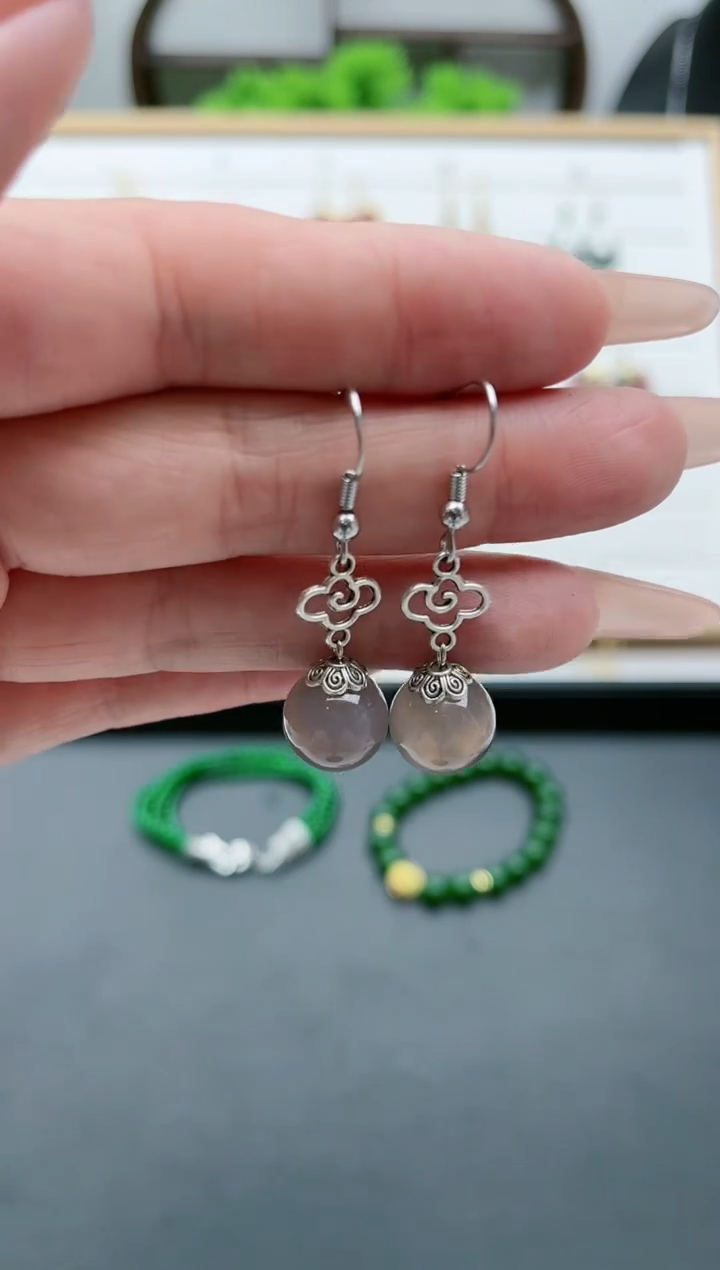 【闪购商品】玛瑙/玉髓耳饰银S925镶嵌092