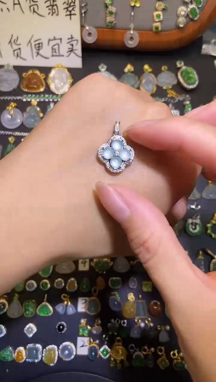 翡翠银S925镶嵌吊坠(不含链)天然a货翡翠