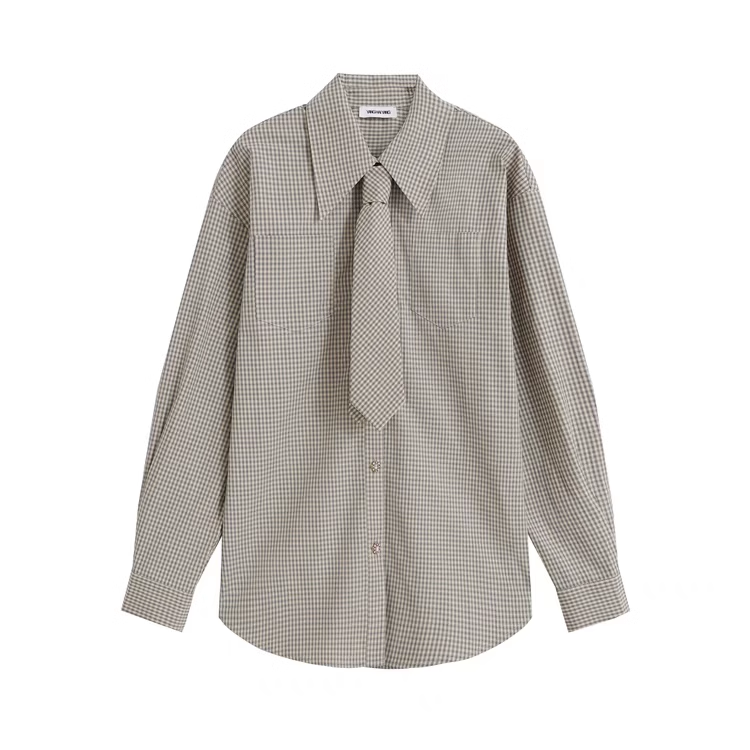 YANGHAIYANG 25春夏新款设计感慵懒风别致格纹领带衬衫