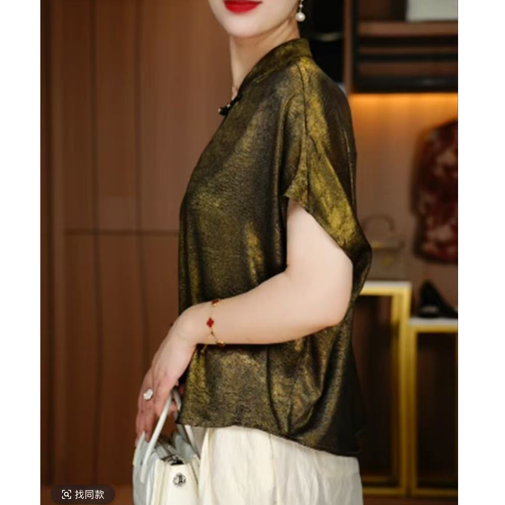 春夏衬衫女士时尚显瘦优雅轻奢洋气气质休闲印花百搭衬衫立领上衣