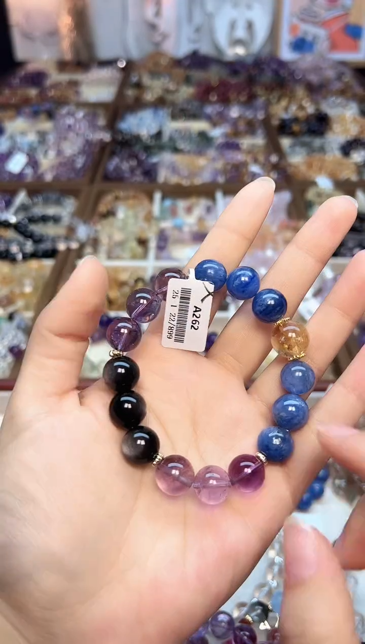 【闪购商品】水晶手链未镶嵌A262 铁男紫水晶+银曜+蓝晶