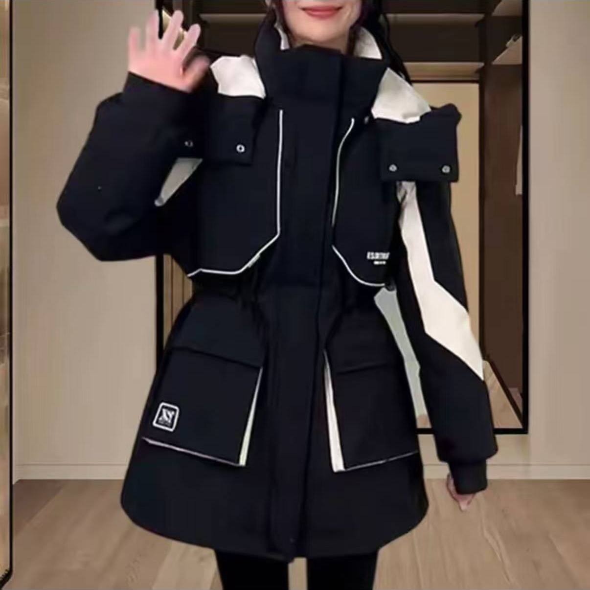 直下摆宽松女薄款短款厚款保暖冬季派克服拉链