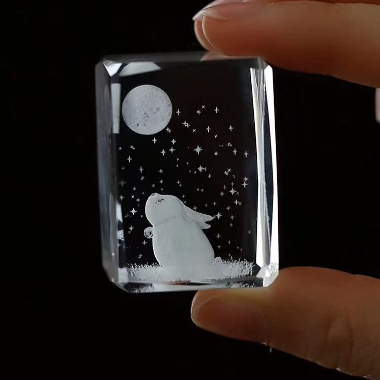 玉兔望月方玻璃盖置Q1156