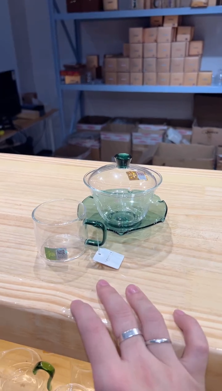 禾器-荷叶盖碗-墨绿色+清禾杯墨绿1只