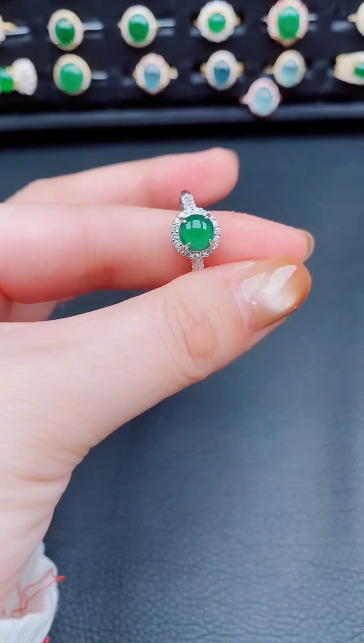 【闪购商品】翡翠戒指银S925镶嵌天然a货翡翠32