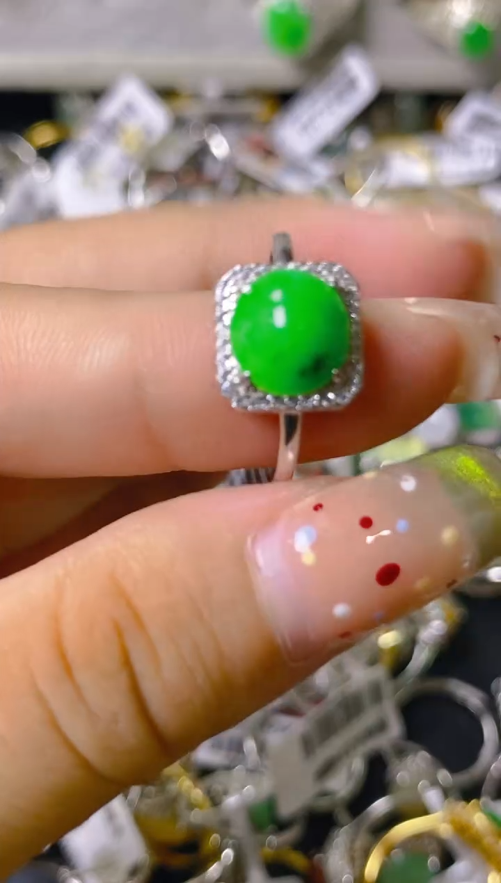 翡翠戒指银S925镶嵌百内无证书