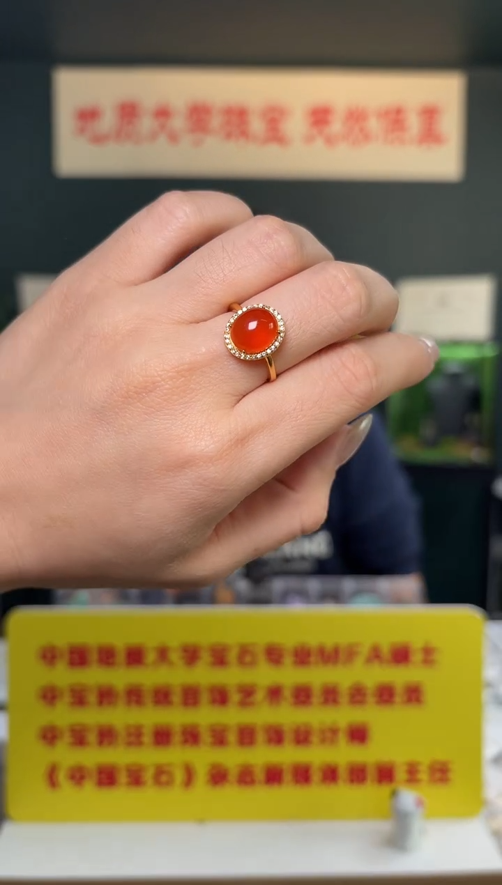 银S925镶嵌南红玛瑙戒指保山冰红南红玛瑙戒指S925银