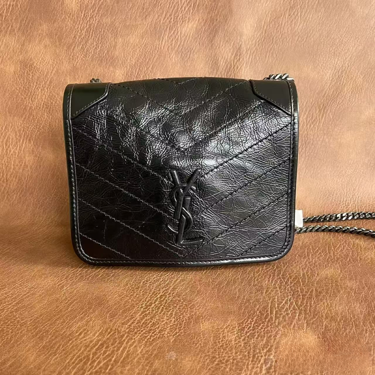 95新 YSL/圣罗兰 GGS萌萌丨Niki baby黑银油蜡d扣/78641202