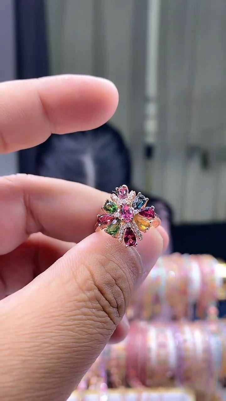 【闪购商品】碧玺戒指银S925镶嵌35435434535