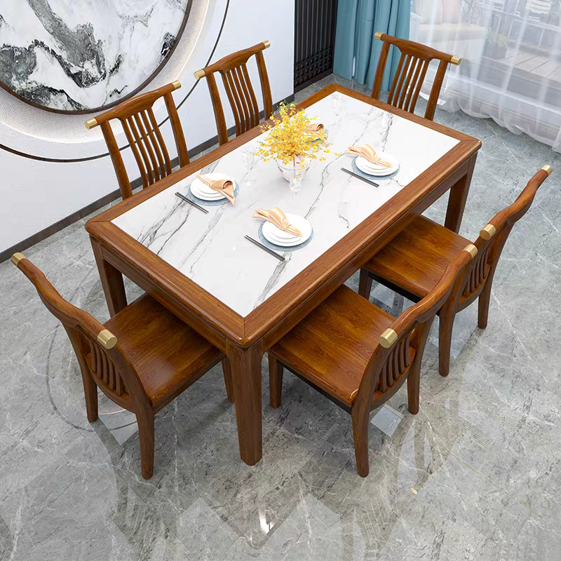 新中式长方形餐桌酒店岩板餐桌小户型家用实木吃饭桌子4人6人