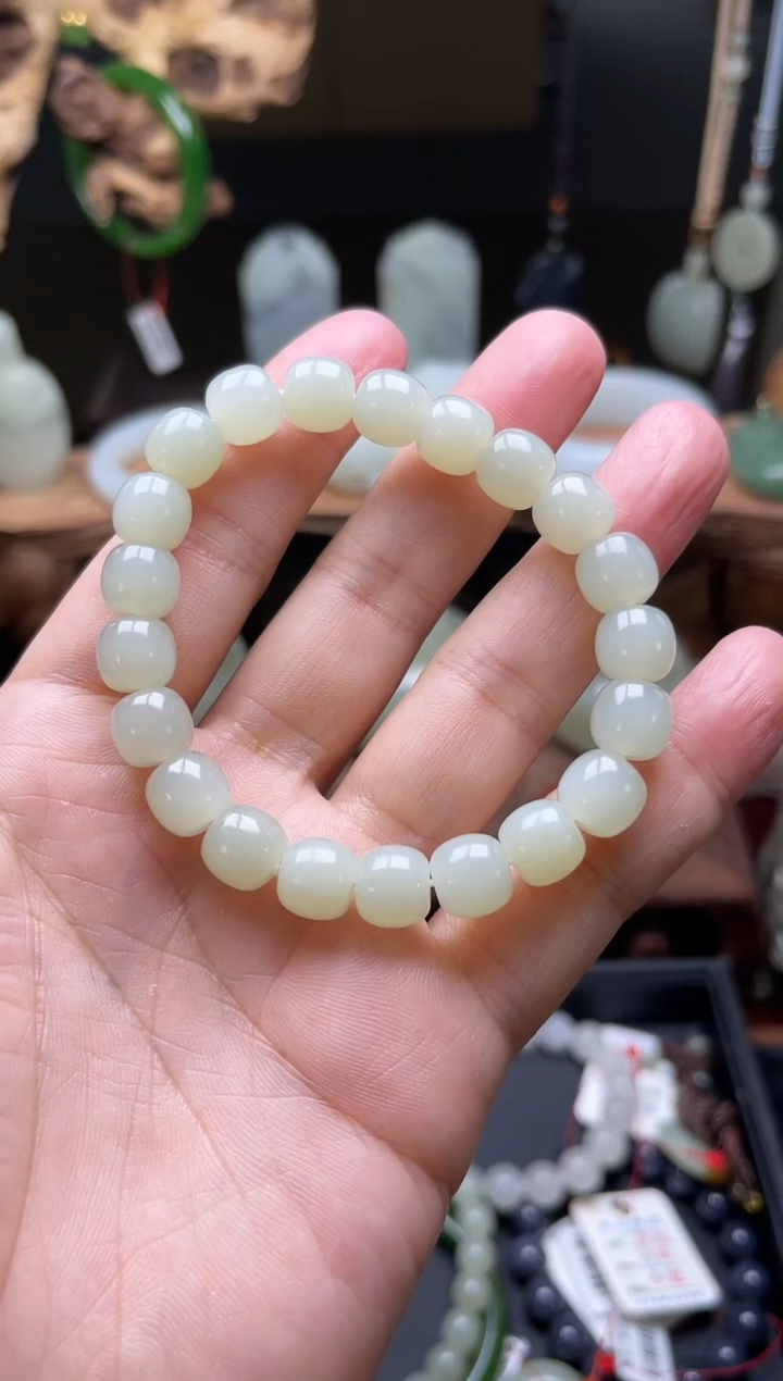 【闪购商品】和田玉手串未镶嵌卡10且末青白 老型 多样性发一