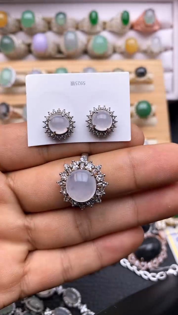 【闪购商品】翡翠耳饰银S925镶嵌福利款两件套4857