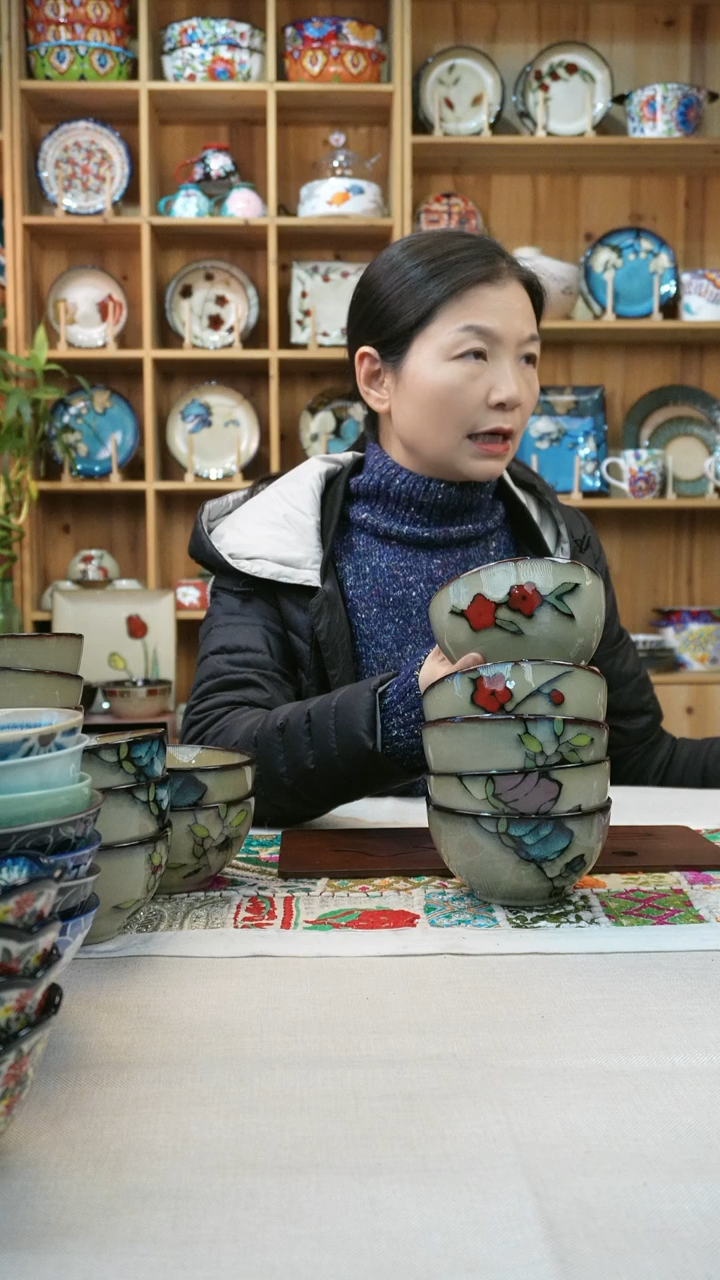 瓷片小可陶瓷10只米饭碗5个颜色各两只