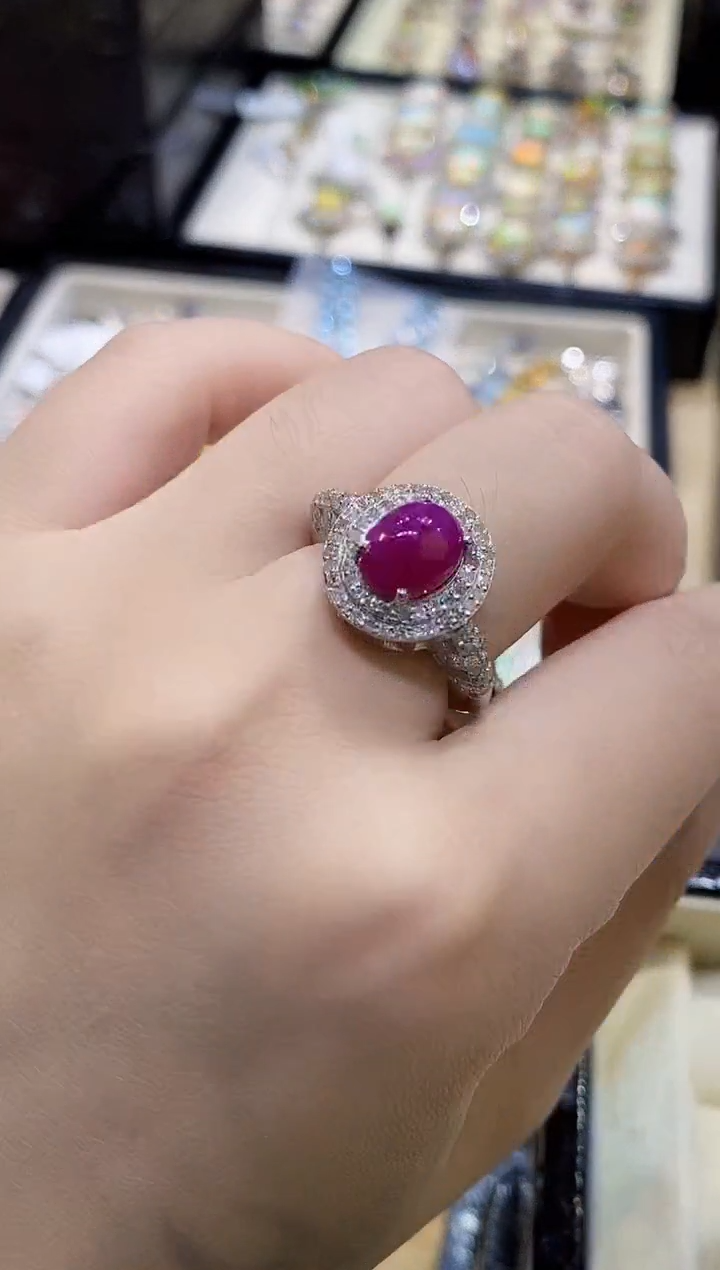 银S925镶嵌戒指红宝石楚楚珠宝中古甄选不退换