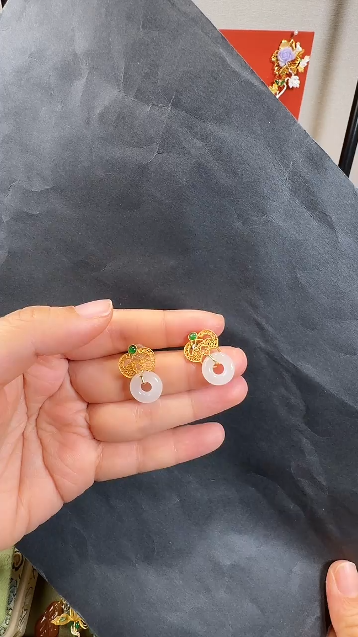 银S925镶嵌和田玉耳饰耳坠