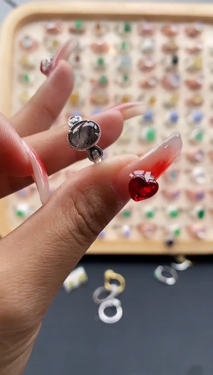 【闪购商品】翡翠戒指银S925镶嵌缅甸天然A货翡翠111 6+2