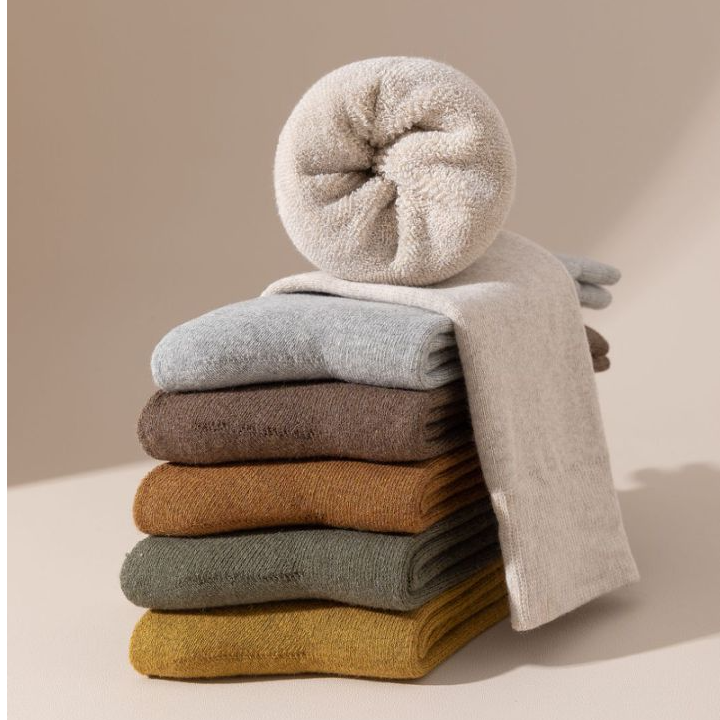 【5双 男女同款加厚毛圈袜】无骨95棉保暖吸汗秋冬中长筒纯色百搭款