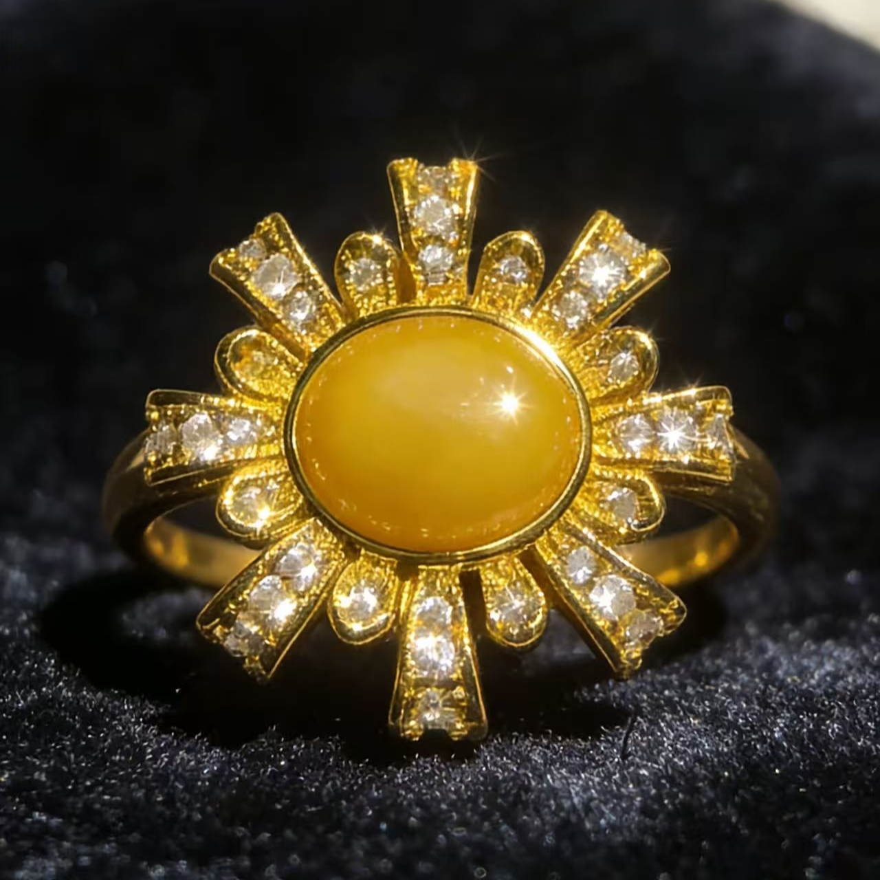 【华新】波罗的海琥珀戒指天然蜜蜡合金戒指HOJ09