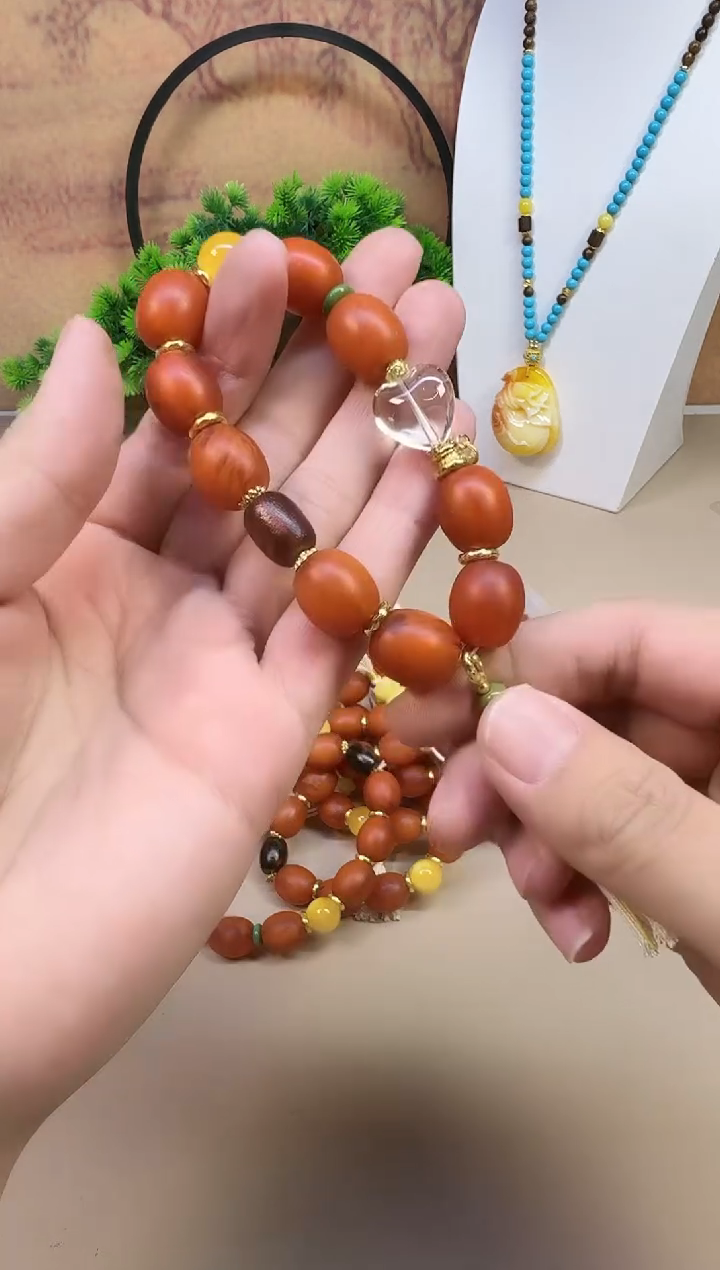 蜜蜡颈饰14K金镶嵌B157 