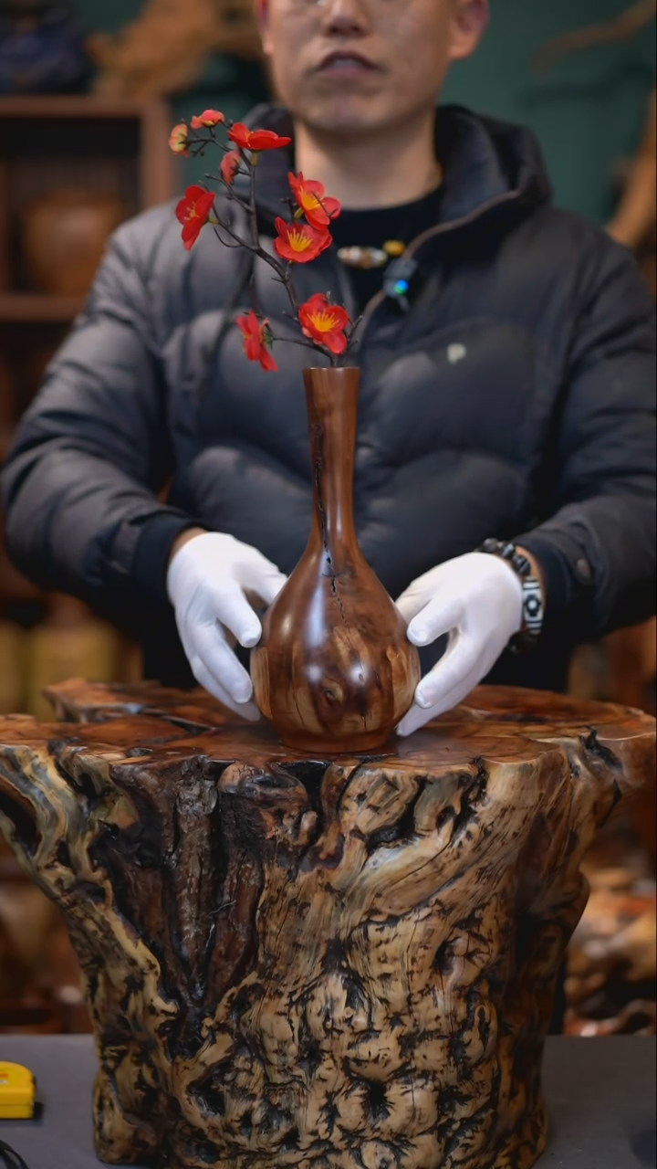 【闪购商品】枣木雷击枣木鹅颈瓶